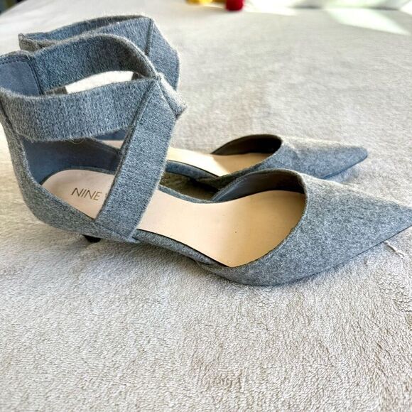 Nine West Zingy Pointy Toe D’Orsay Kitten Heel Grey Wool Pumps - Picture 5 of 11